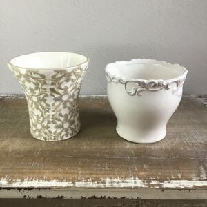 Planter bundle - one Fleur de Lis geometric design & one with floral scroll top